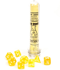 Chessex Dice: 7 Set Polyhedral Lab Dice Tube Luminary (black light reactive) Borealis Canary White CHX30053